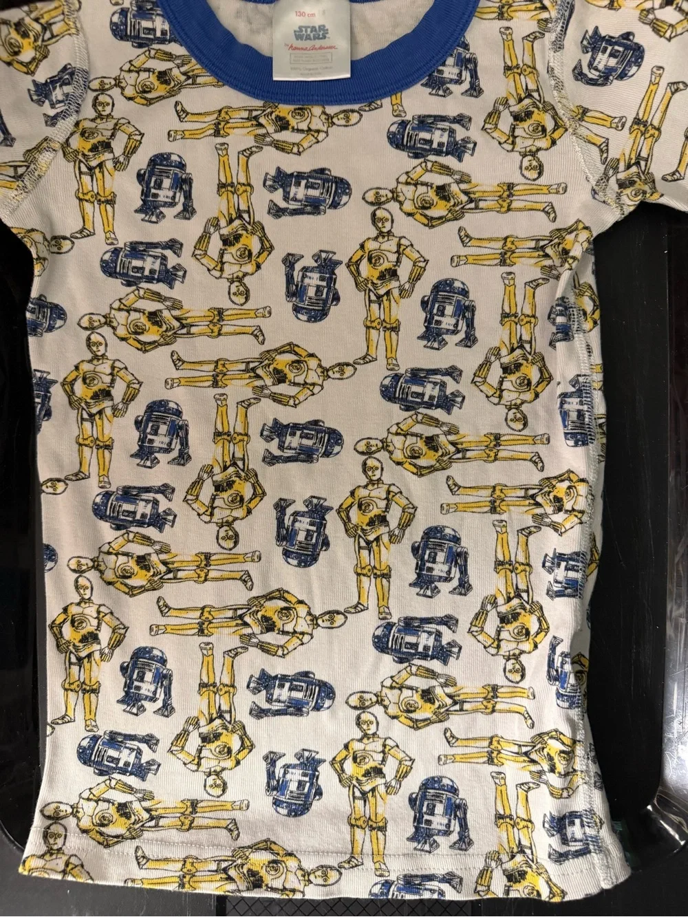 Hanna Andersson White Short Sleeve Tee with Blue & Yellow Droid Print